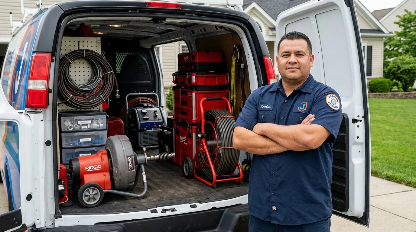 Professional drain cleaning equipment and Johns Plumbing LLC plumber in Attleboro