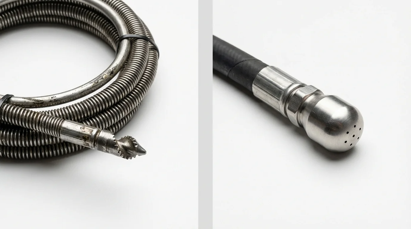 Drain snake cable and hydro jetting nozzle used for drain cleaning in Attleboro, MA