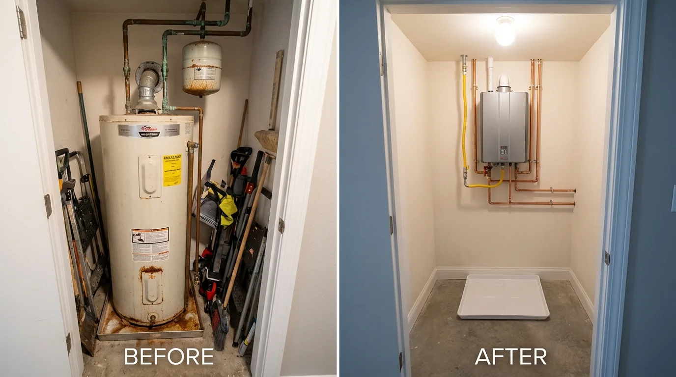 Tank water heater versus wall-mounted tankless unit comparison for Attleboro, MA homeowners
