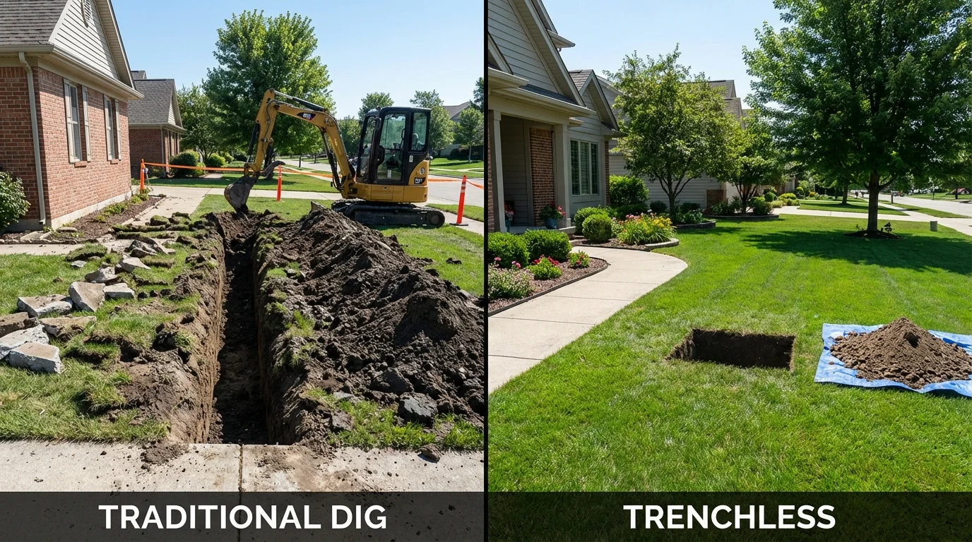 Trenchless sewer repair with minimal yard damage versus traditional excavation in Attleboro, MA